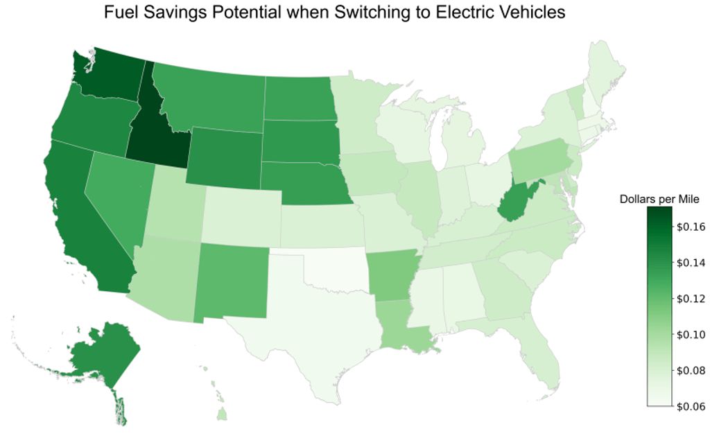 US. This Map Reveals The Average EV Fuel Cost Savings Potential By State