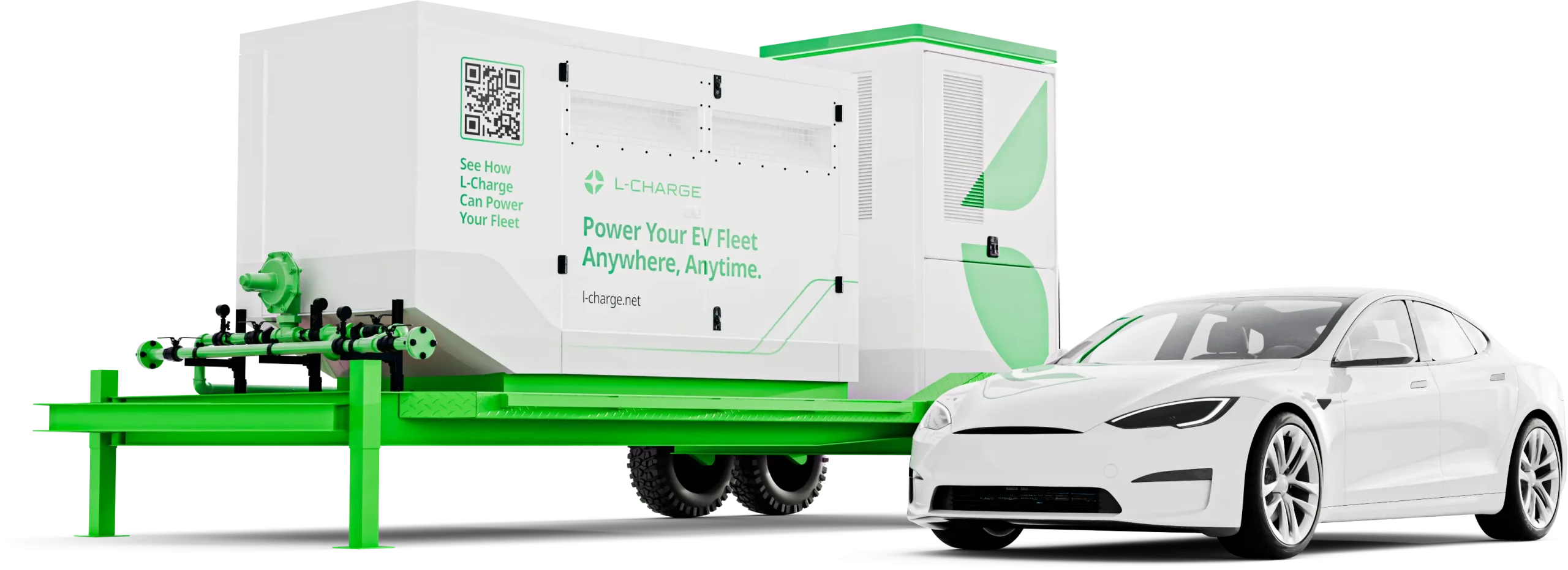 L-Charge trailer alongside EV