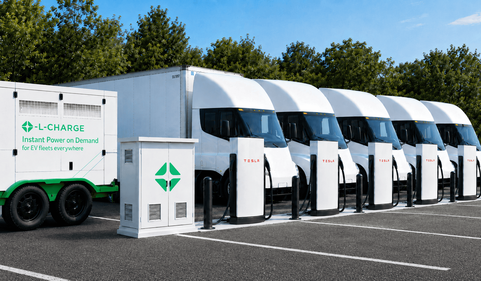 L-Charge integrated system powering Tesla Superchargers for an electric semi fleet