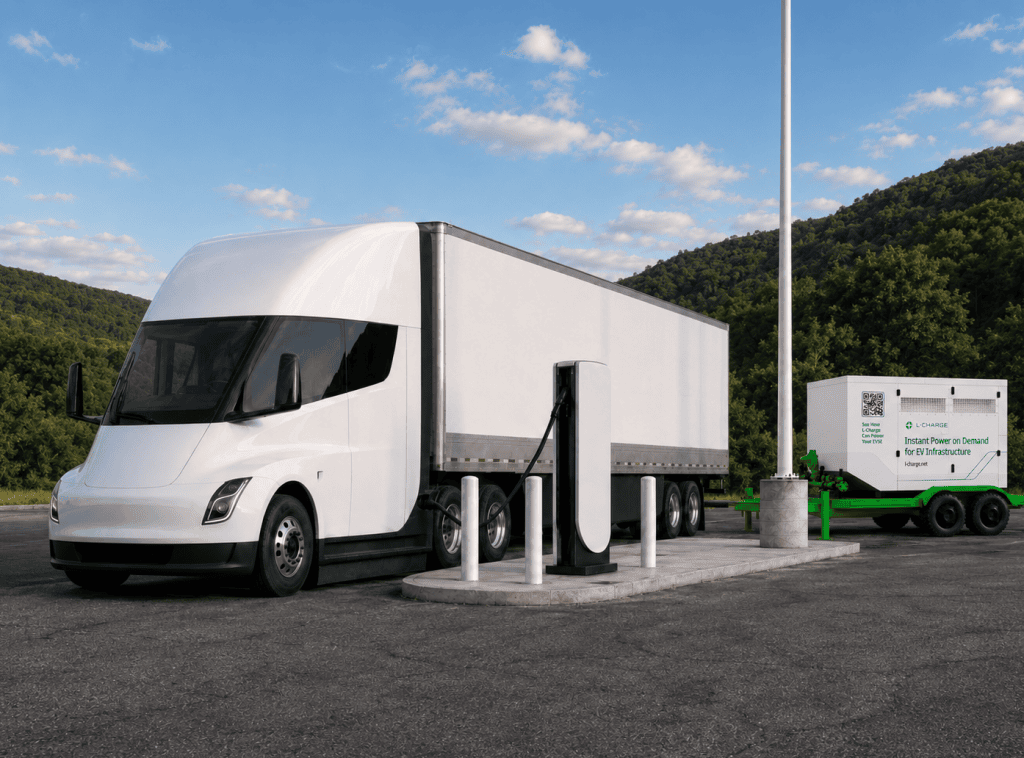 L-Charge distributed system powering a Megacharger for an electric semi truck